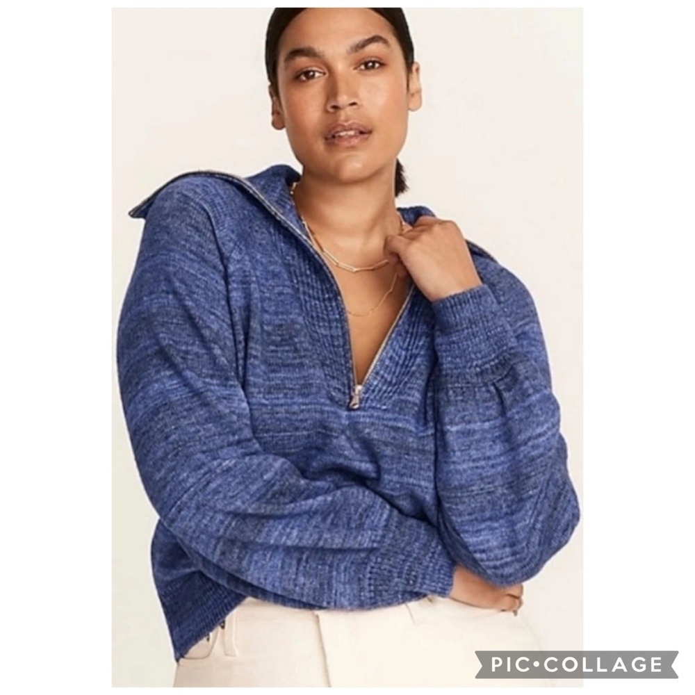 J.Crew Space-Dyed Half-Zip Merino Wool Cashmere Sweater Blue Size M